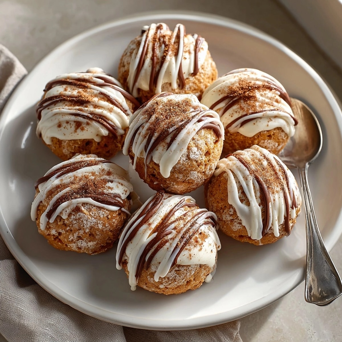 Homemade pumpkin spice latte cookies served with a fall espresso drink on a dessert plate