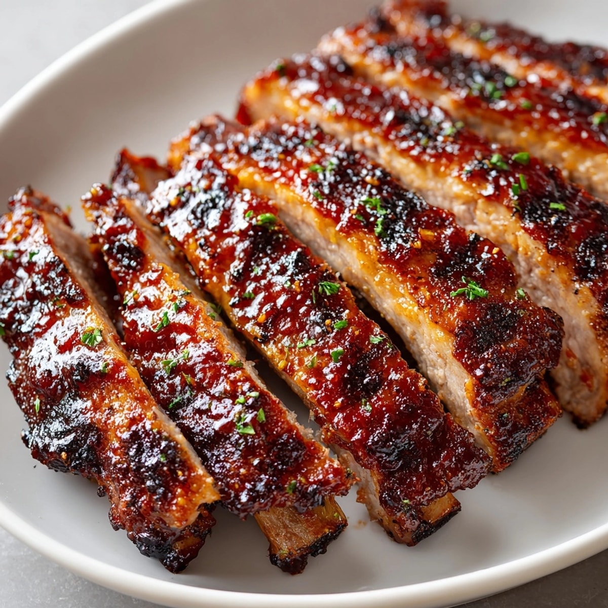 Grilled baby back ribs glazed with BBQ sauce, served hot and smoky right off the grill.