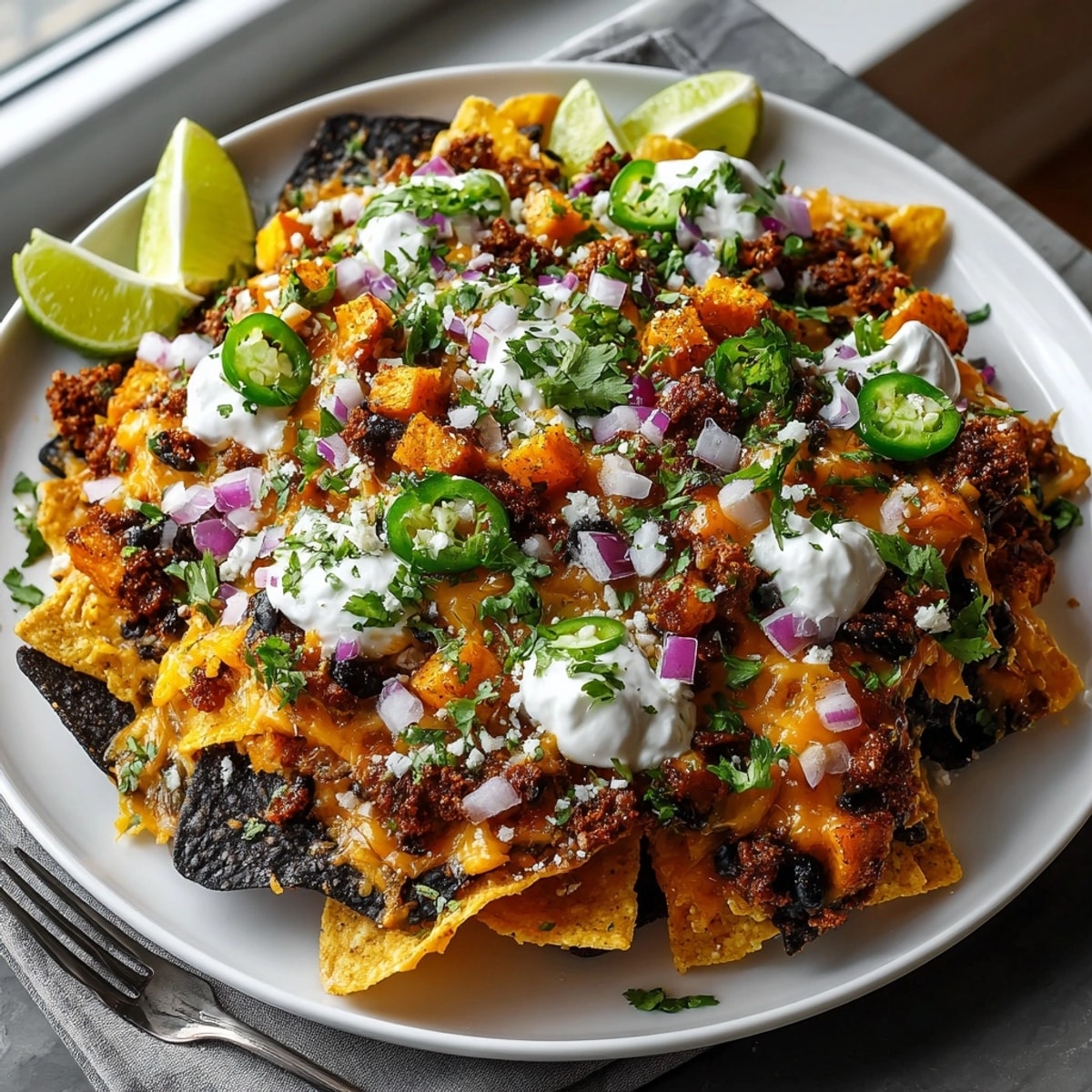 Oven-baked Midnight Nachos feature gooey melted cheese, tangy toppings, and a spicy kick.