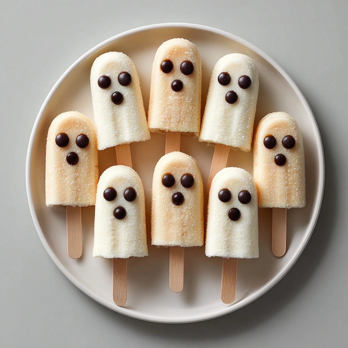 Kid-friendly Boo-nana Yogurt Ghost Pops—easy frozen yogurt dessert on a stick.