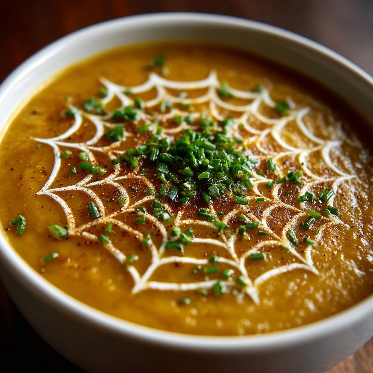 Homemade Spiderweb Split Pea Soup, a smoky and comforting autumn delight.