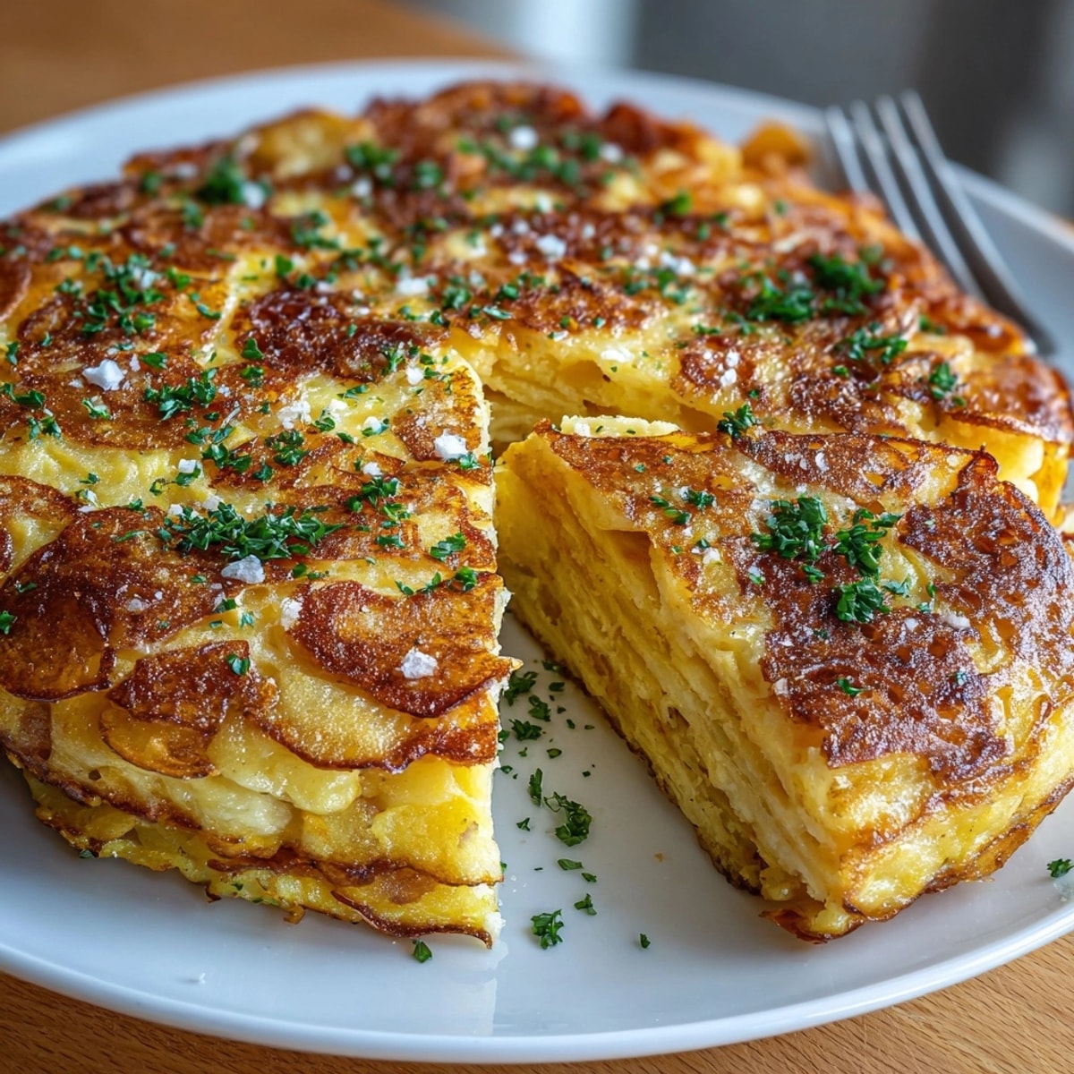Savory Potato Chip Omelet, showing a fluffy texture with visible potato chip pieces.