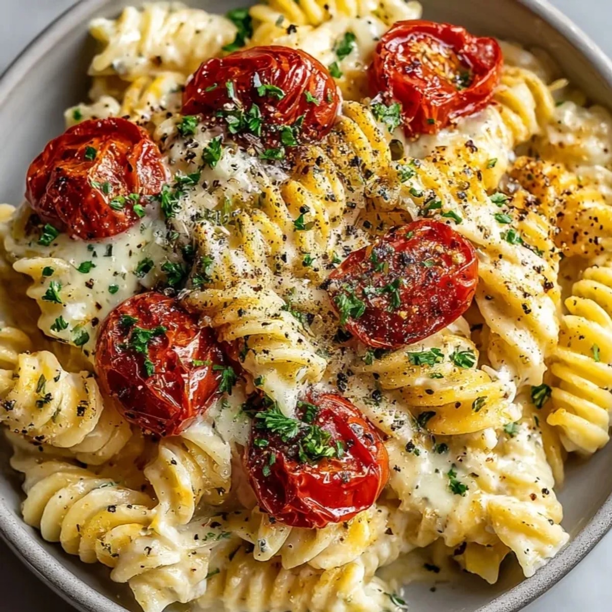 Creamy Boursin Cheese Pasta with Roasted Tomatoes, a comforting recipe for a quick dinner.