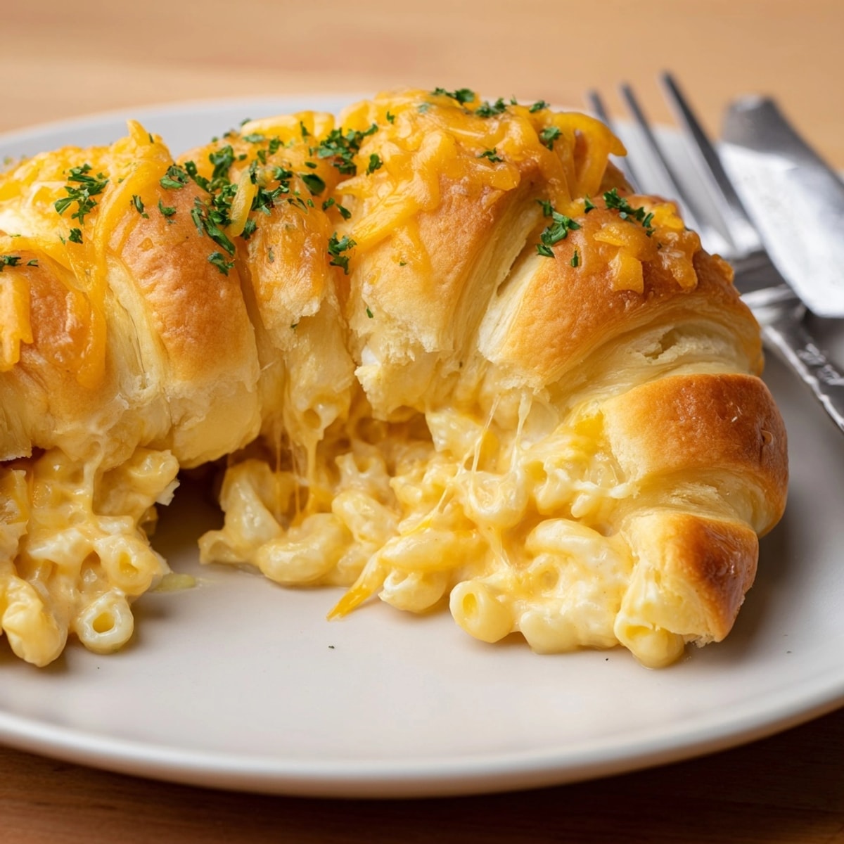 Golden, cheesy Mac and Cheese Stuffed Crescent Rings baking in the oven.