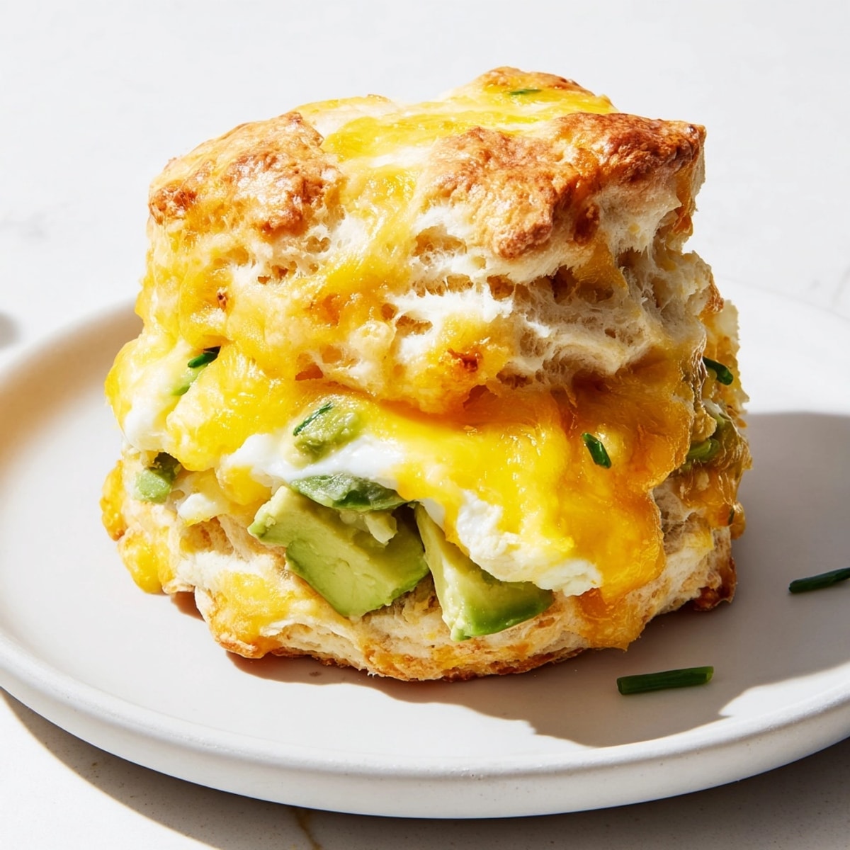 Golden Avocado Cheddar Breakfast Biscuits fresh from the oven, savory and flaky.