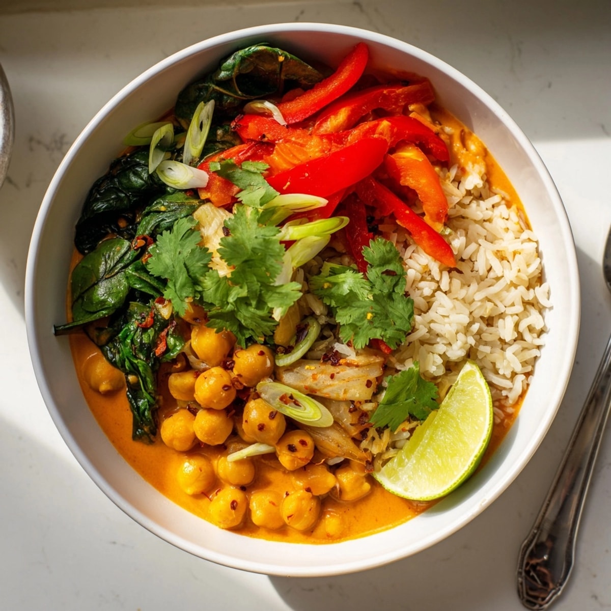 Creamy Thai Red Curry Chickpea Bowls recipe: A flavorful and vibrant plant-based dinner.
