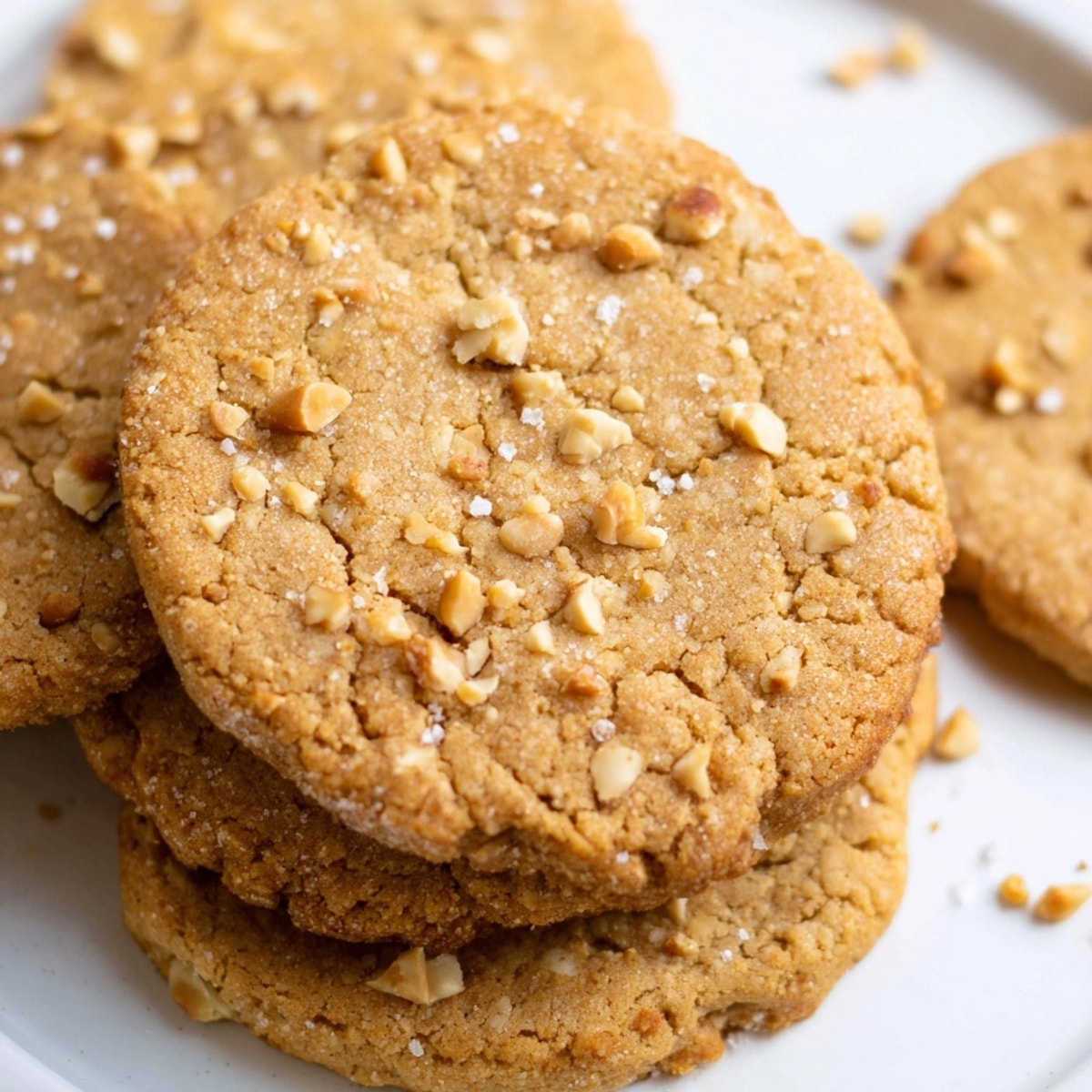 Golden brown German Hazelnut Butter Cookies, fresh from the oven and dusted with sugar.