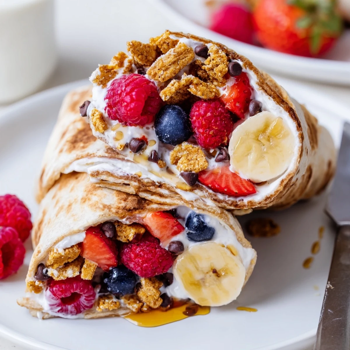Crunchy Cinnamon Toast Crunch Breakfast Wraps filled with yogurt and fresh fruits for a delightful morning.