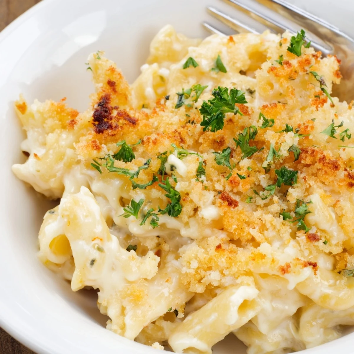Creamy Alfredo Roasted Red Pepper Mac Cups with golden tops, perfect for gatherings.  