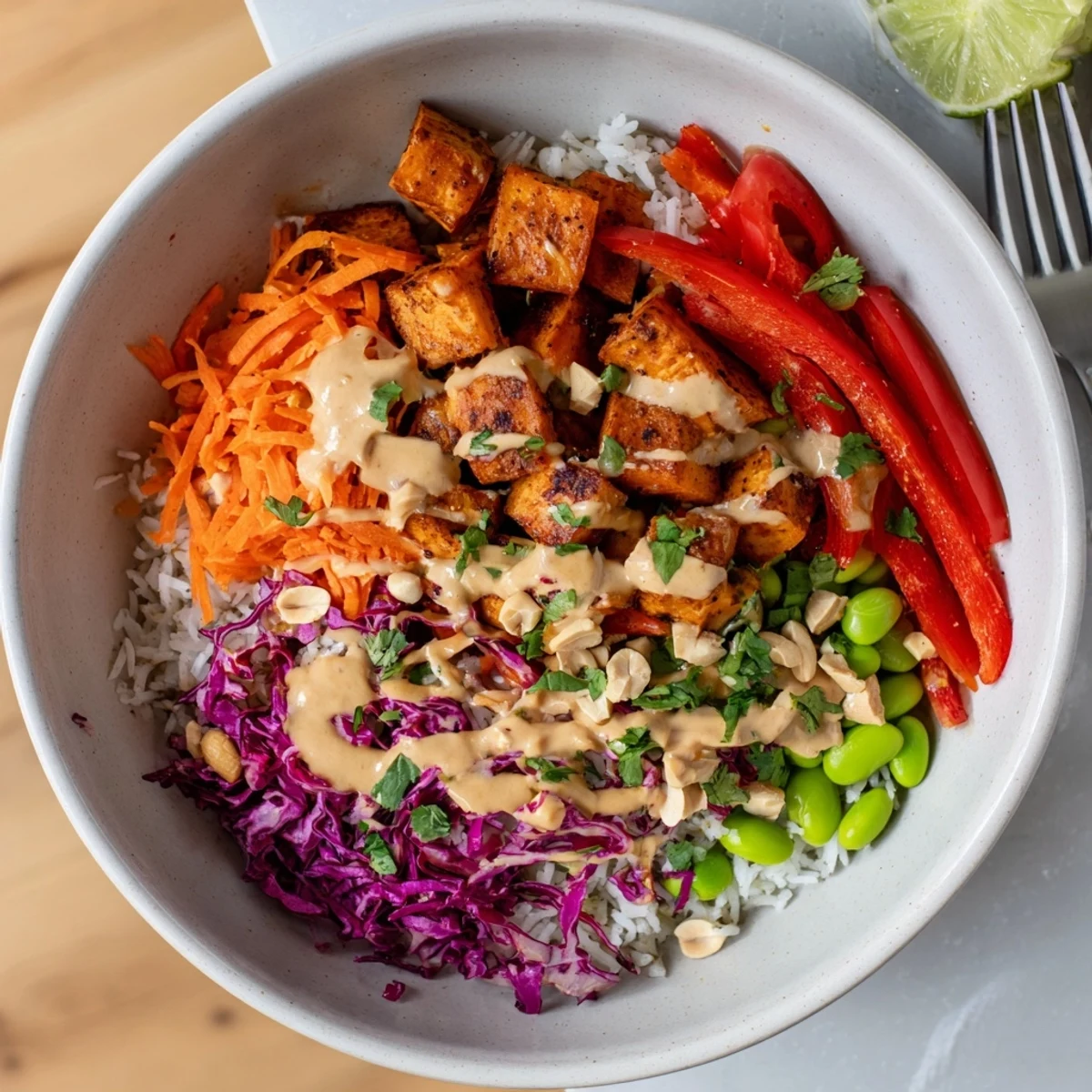 Thai Peanut Roasted Sweet Potato Bowl