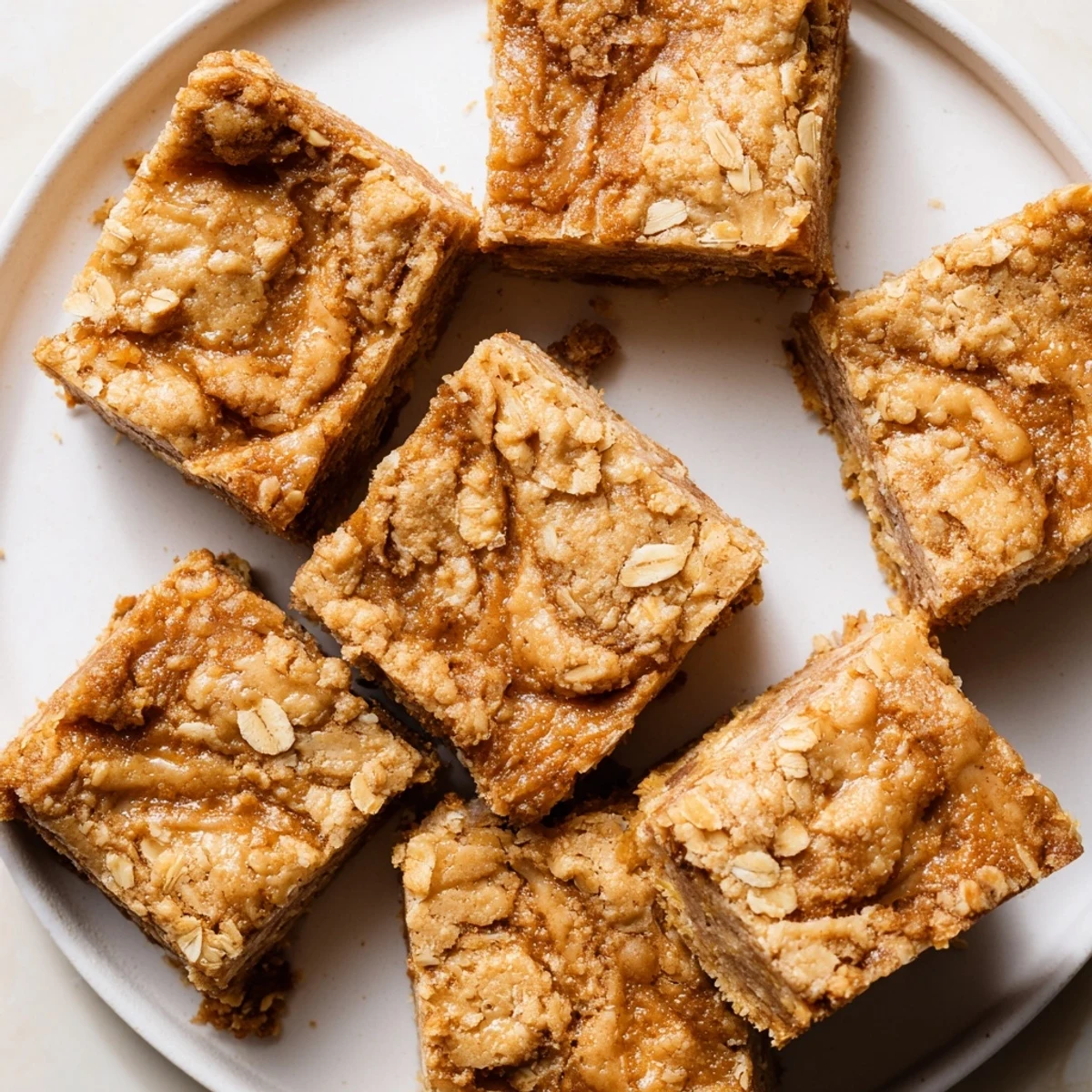 Golden blondies with a rich cinnamon swirl served on a rustic plate for sharing.  
