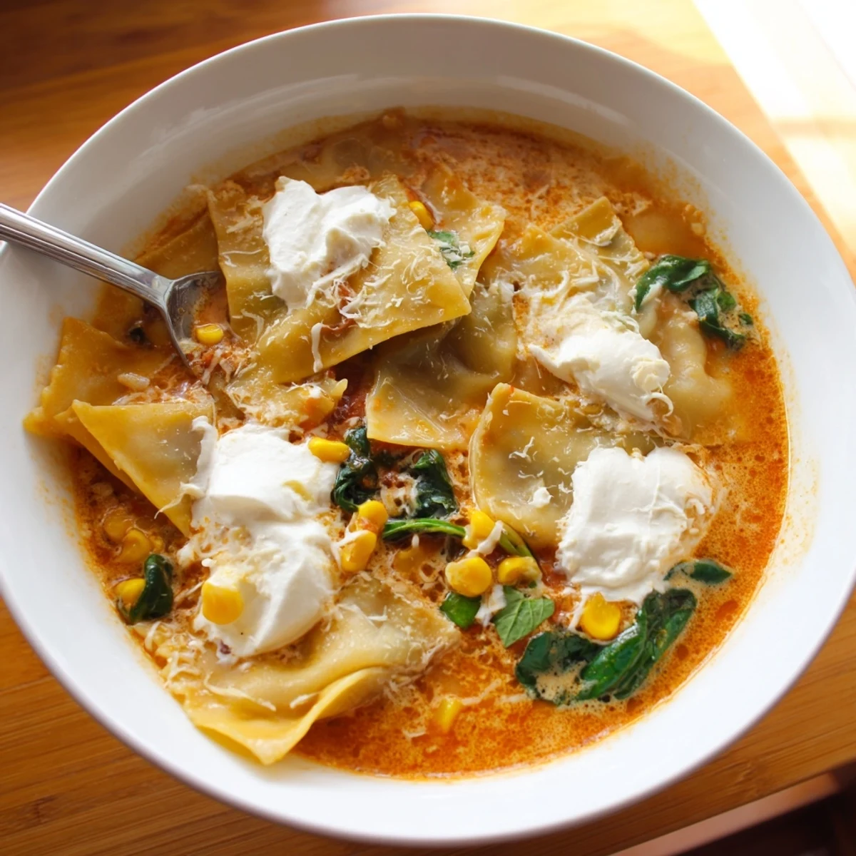 Comforting Lasagne Soup with Sweet Corn Masala, perfect for chilly evenings.  