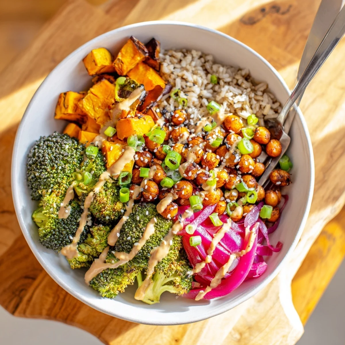 Vibrant Bold Sauce Drizzle Bowls topped with roasted vegetables and savory sauces.