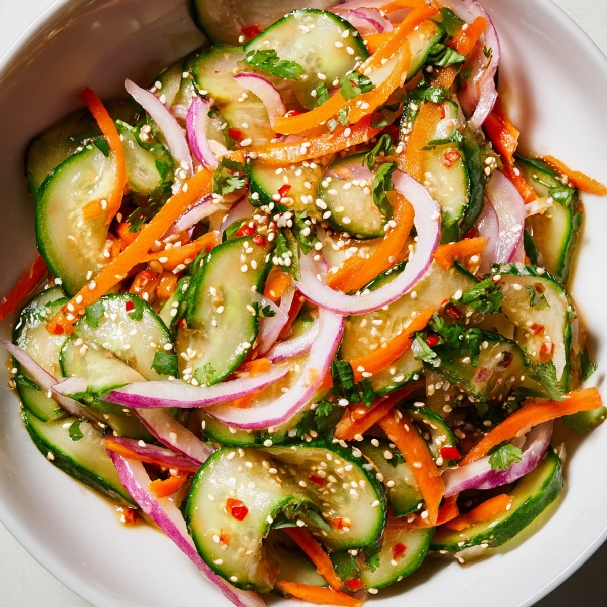 Light and tangy cucumber salad remix served chilled, perfect for summer gatherings.