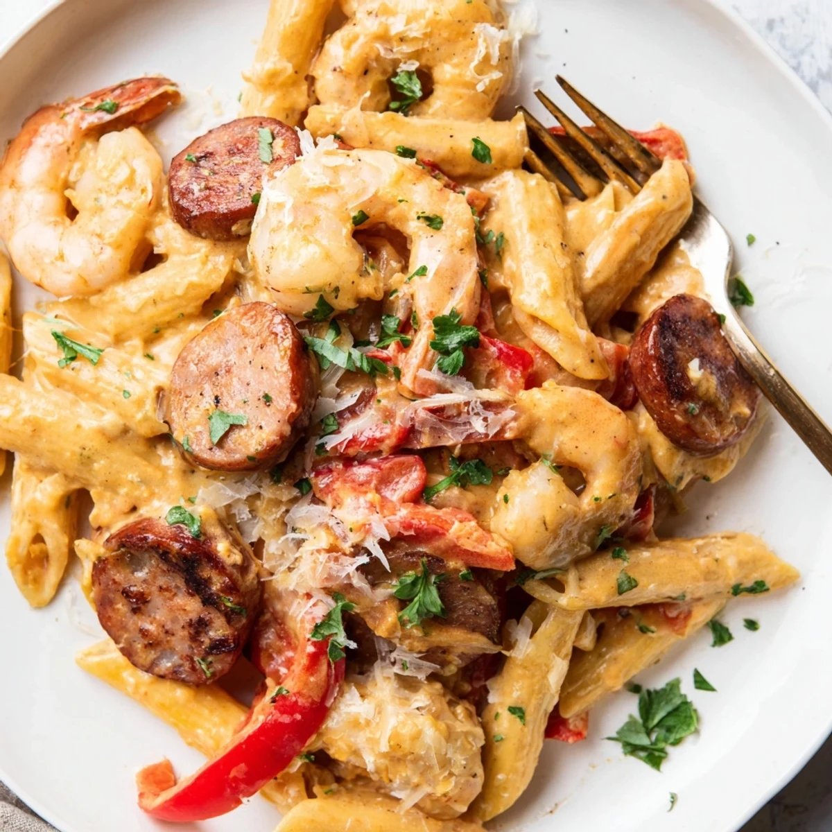 Cajun Sausage Shrimp Alfredo Pasta