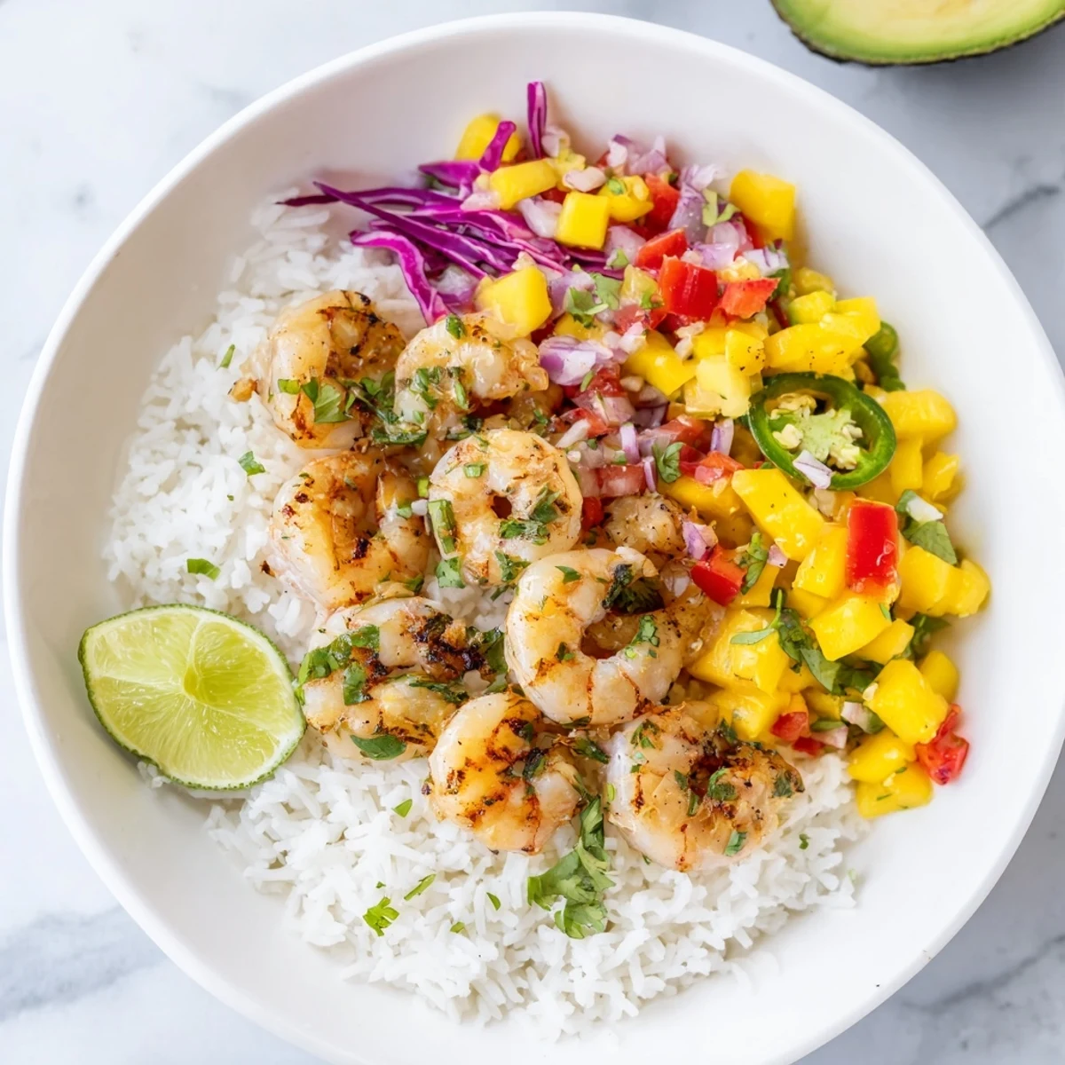 Vibrant cilantro lime shrimp and mango salsa bowls, perfect for a light, flavorful dinner.  