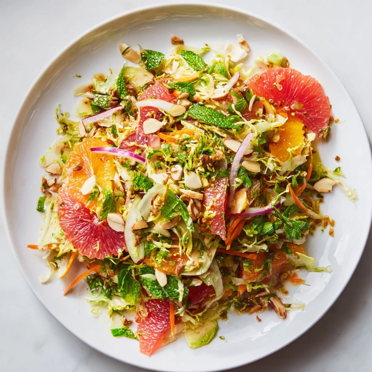Bright, colorful Sparkling Citrus Brussels Sprouts Slaw with fresh citrus segments makes a perfect side dish.