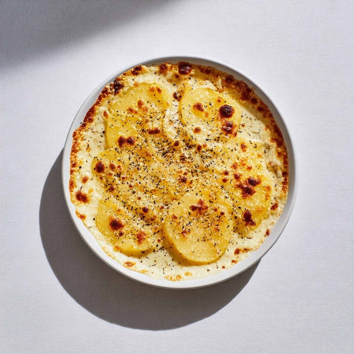 Savory kombu-infused creamy potato gratin, baked to perfection with melted cheese, a comforting dish.