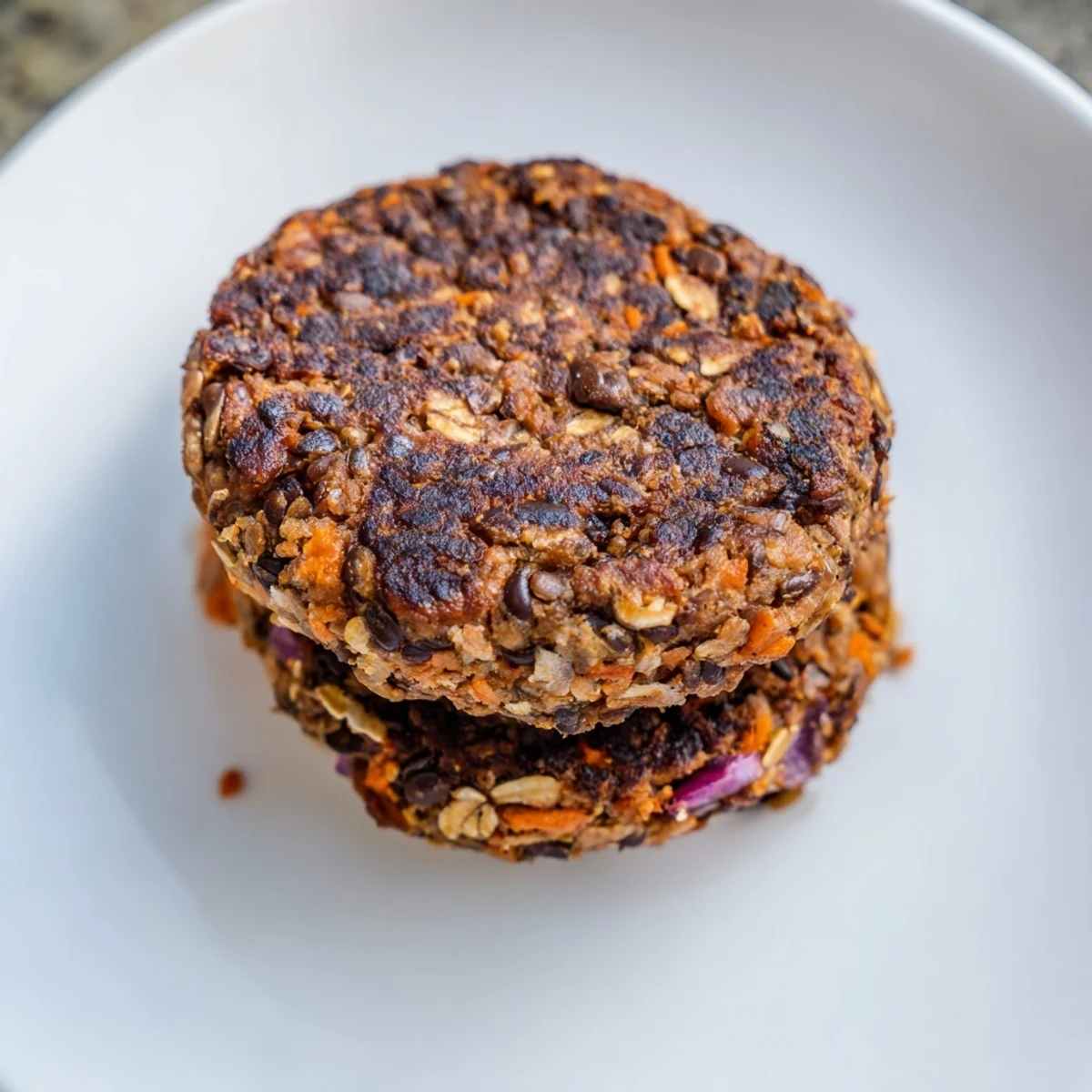 Golden-brown black bean burgers ready to be enjoyed, served on a toasted whole wheat bun.