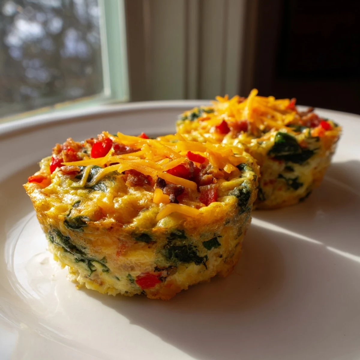 Golden-brown One-Pot Breakfast Casserole Muffins filled with cheese, veggies, and savory bacon crumbles.