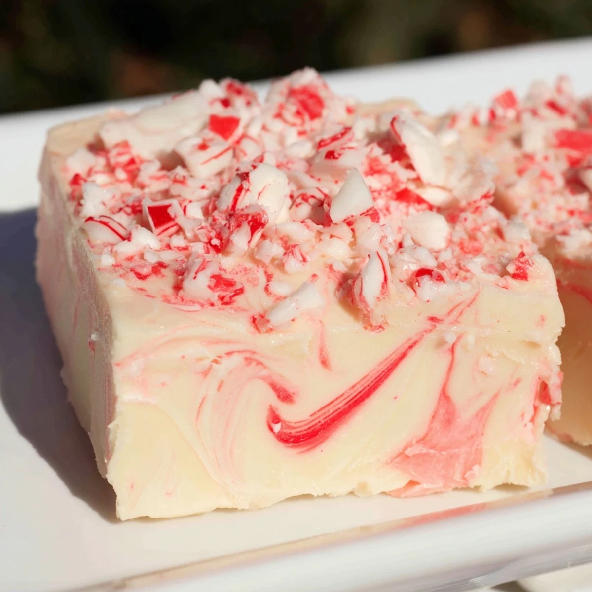 Festive and refreshing, this easy homemade White Chocolate Peppermint Bark Fudge boasts peppermint flavor.