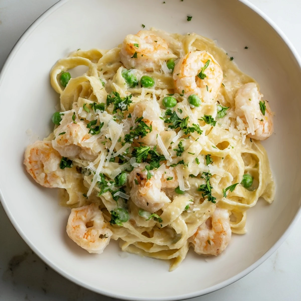 Delicious Instant Pot Shrimp Alfredo Pasta, featuring perfectly cooked shrimp and creamy fettuccine.