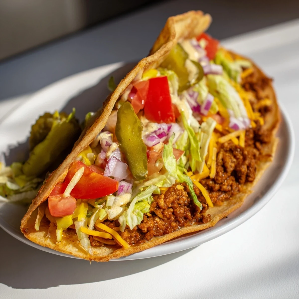 Crispy, folded flour tortillas filled with savory beef and cheese, forming delicious Viral Cheeseburger Tacos.
