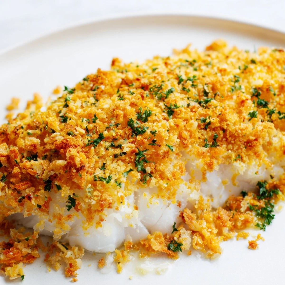 Flaky, tender Baked Cod, a New England favorite with a buttery Ritz cracker topping.