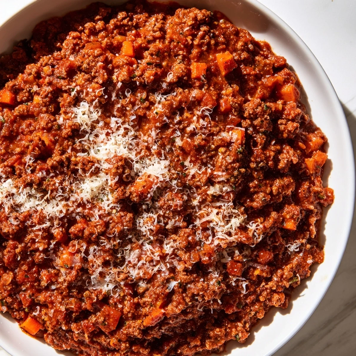 Steaming Tuscan Ragu with pasta, capturing the warmth and savory essence of Italian cooking.