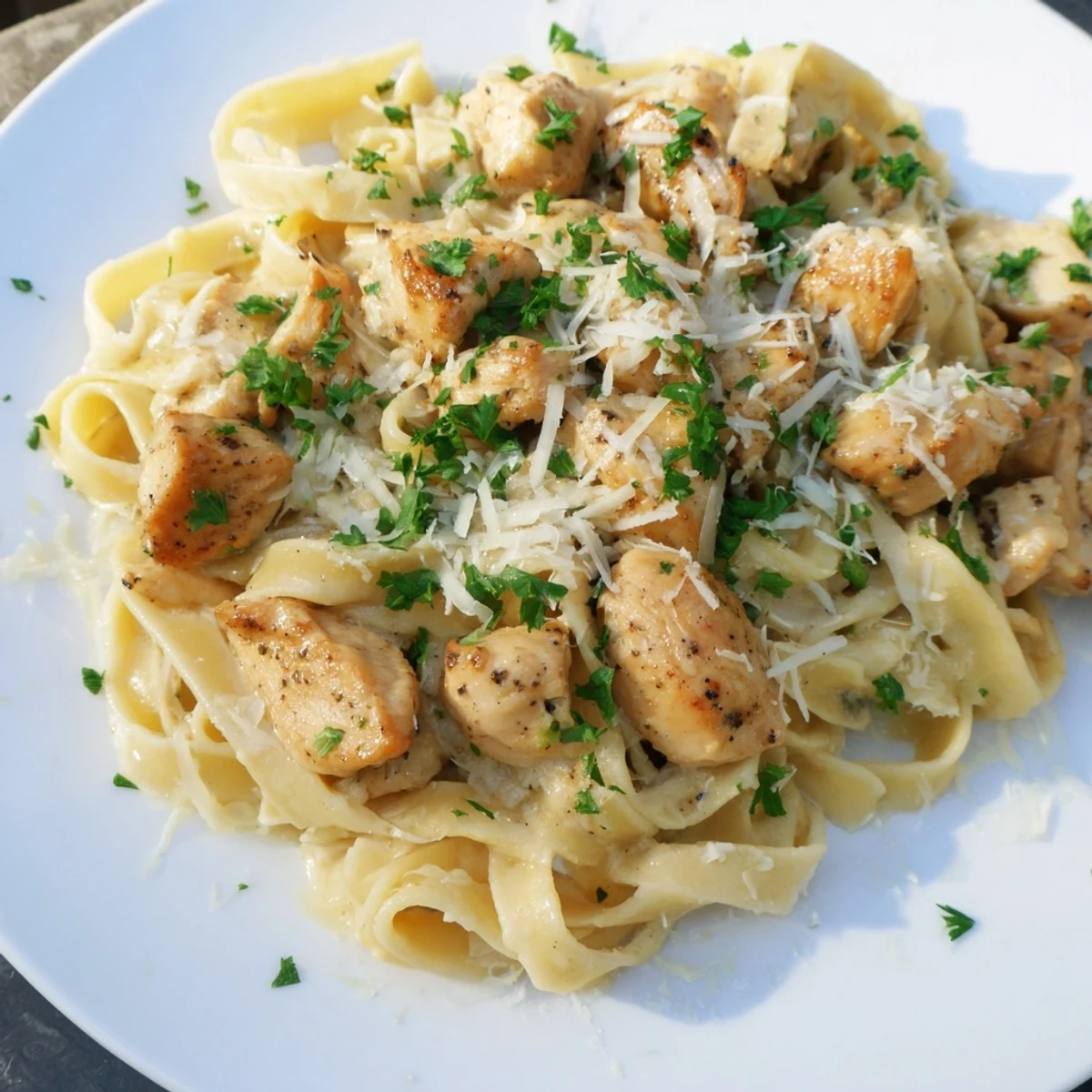 Cowboy Butter Chicken Pasta, with creamy sauce and herbs, ready for a delicious dinner.
