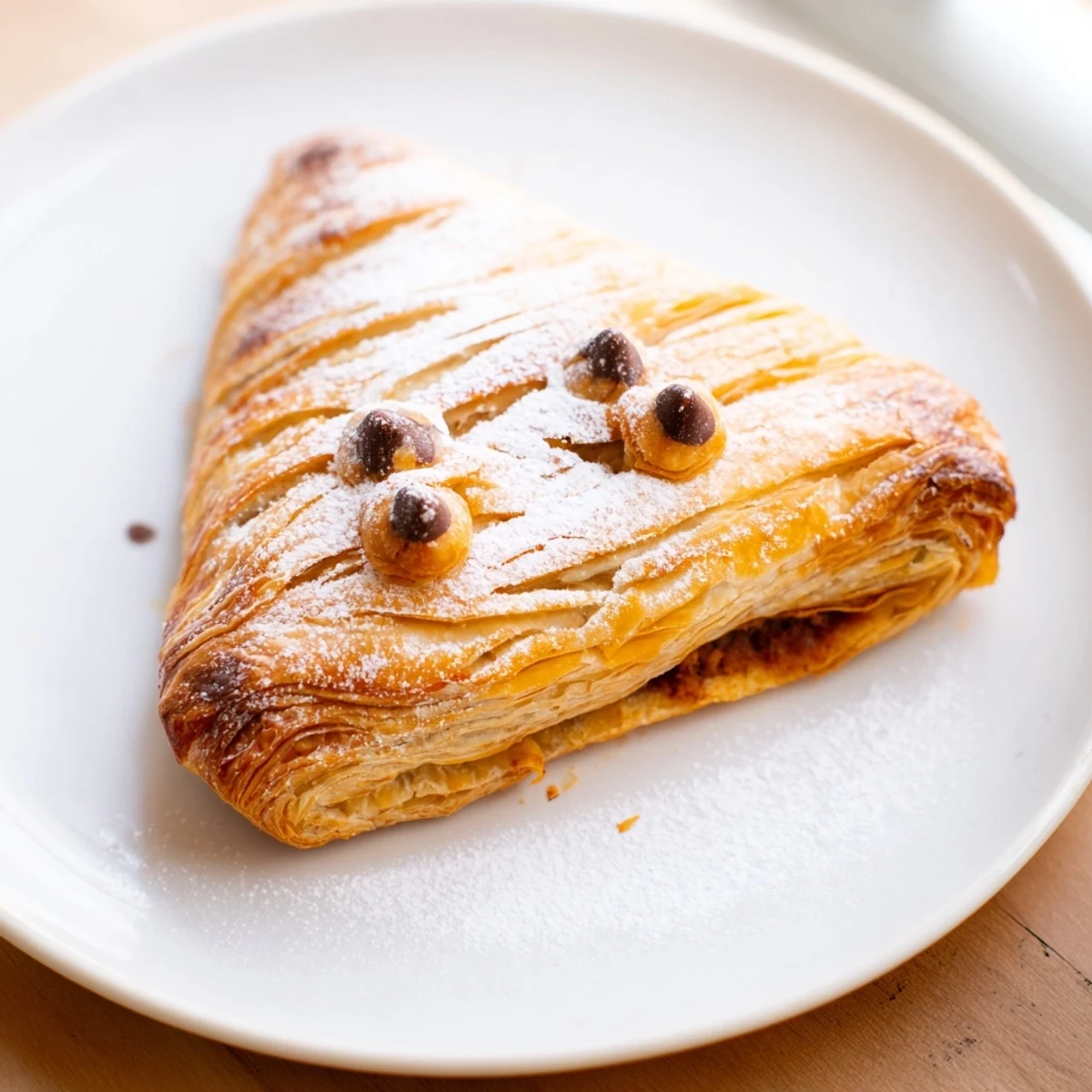 Golden brown Sleeping Gingerbread Puff Pastry Pockets, filled with warm spices and ready to be enjoyed.