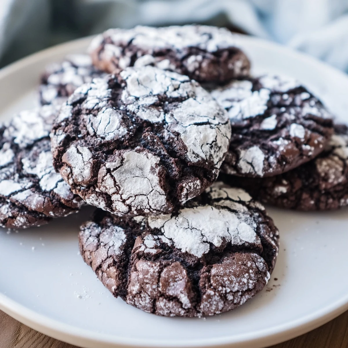 A close-up of warm, irresistible Air-Fried Chocolate Crinkle Cookies, ready to be enjoyed, still slightly cooling.