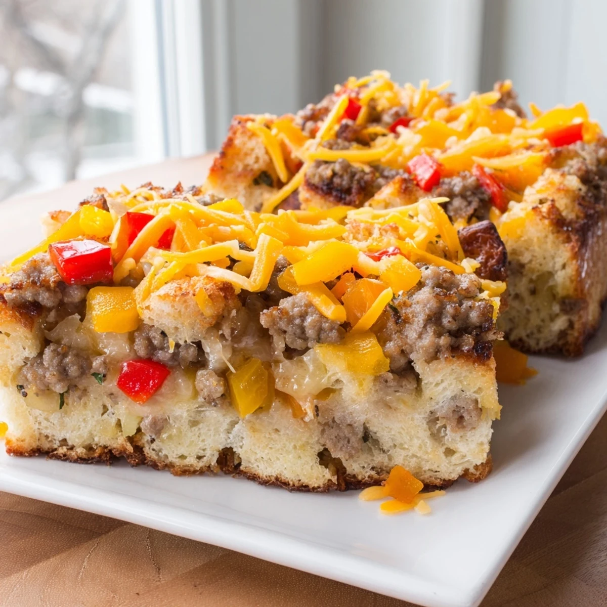 Golden, bubbly Lightning-Fast Breakfast Sausage Casserole, showcasing a sausage and egg delight ready to eat.