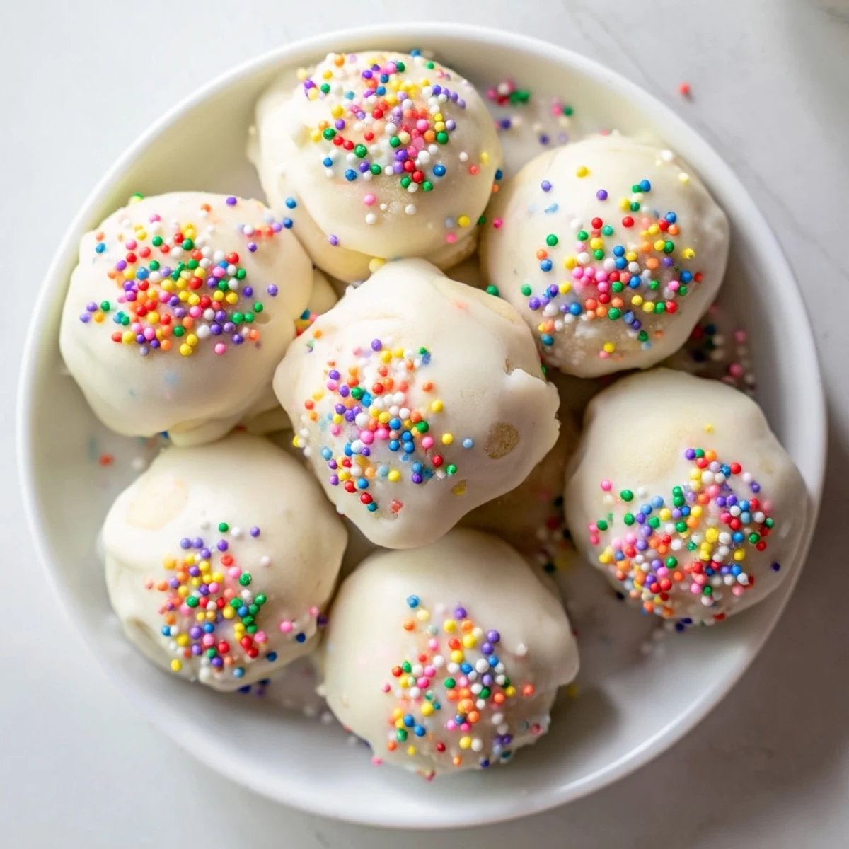 Warm, sweet Italian Christmas cookie balls glistening with glaze and colorful festive sprinkles.
