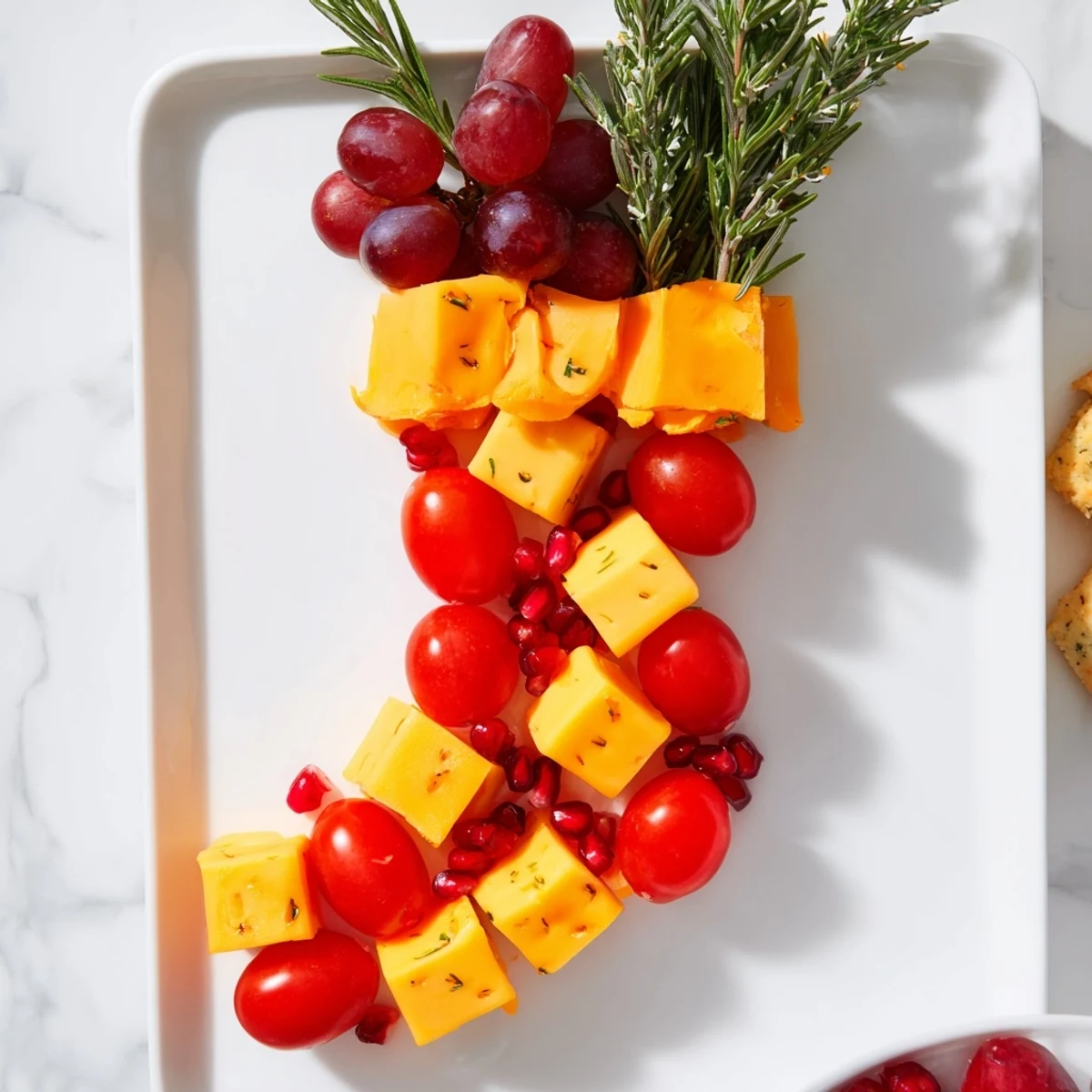Delicious Christmas Stocking Snack Tray loaded with fresh veggies, cheese, and meats for holiday fun.