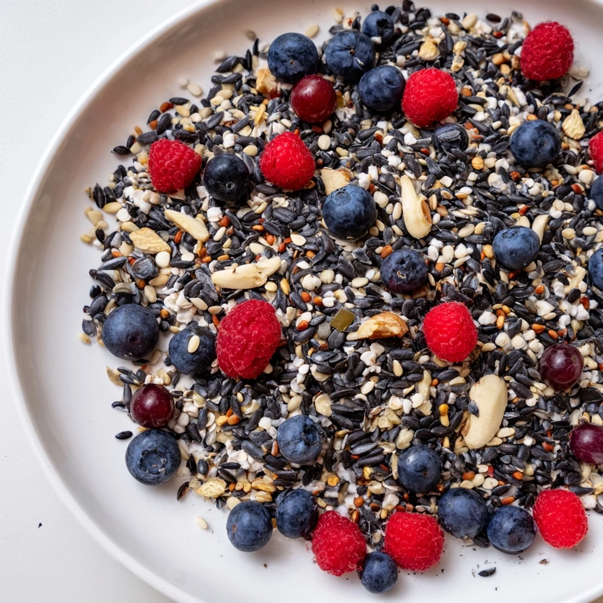 A colorful Singing Bird Seed & Berry Platter, showing a bird-friendly treat with fresh berries and seeds.
