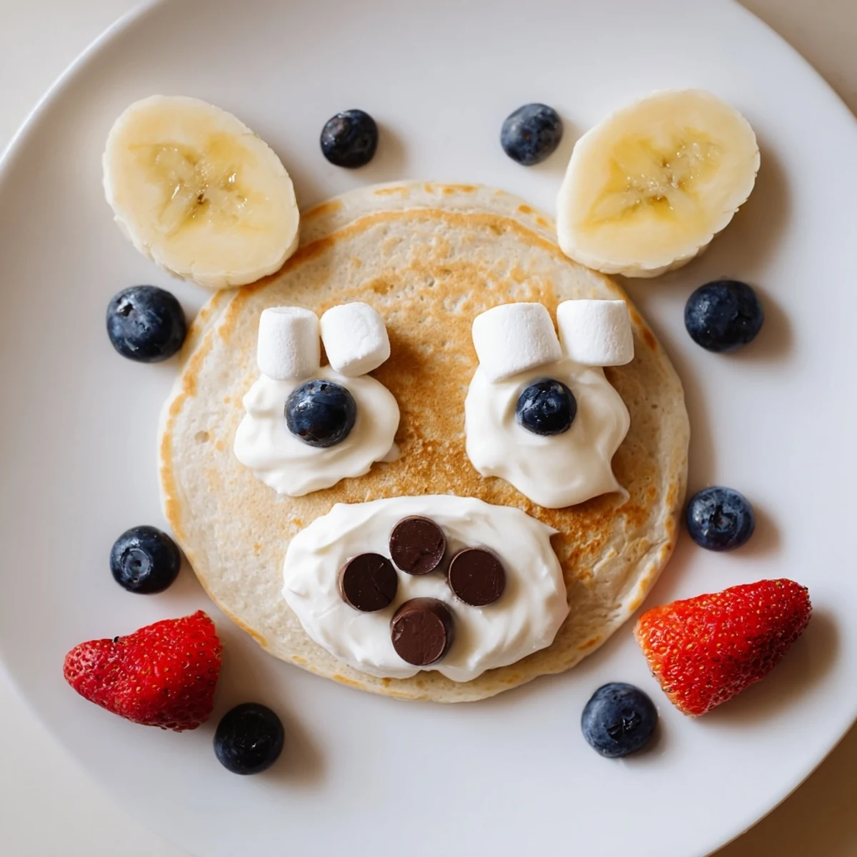 A whimsical brunch display: Sweet Polar Bear Pancake Stack arrangement with fruit and tempting toppings.
