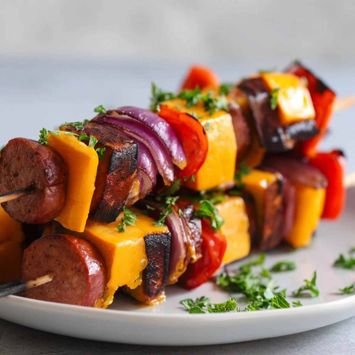 Savory Skewers: Chimney Stack Sausage and Cheese, brimming with grilled sausage and melted cheese.