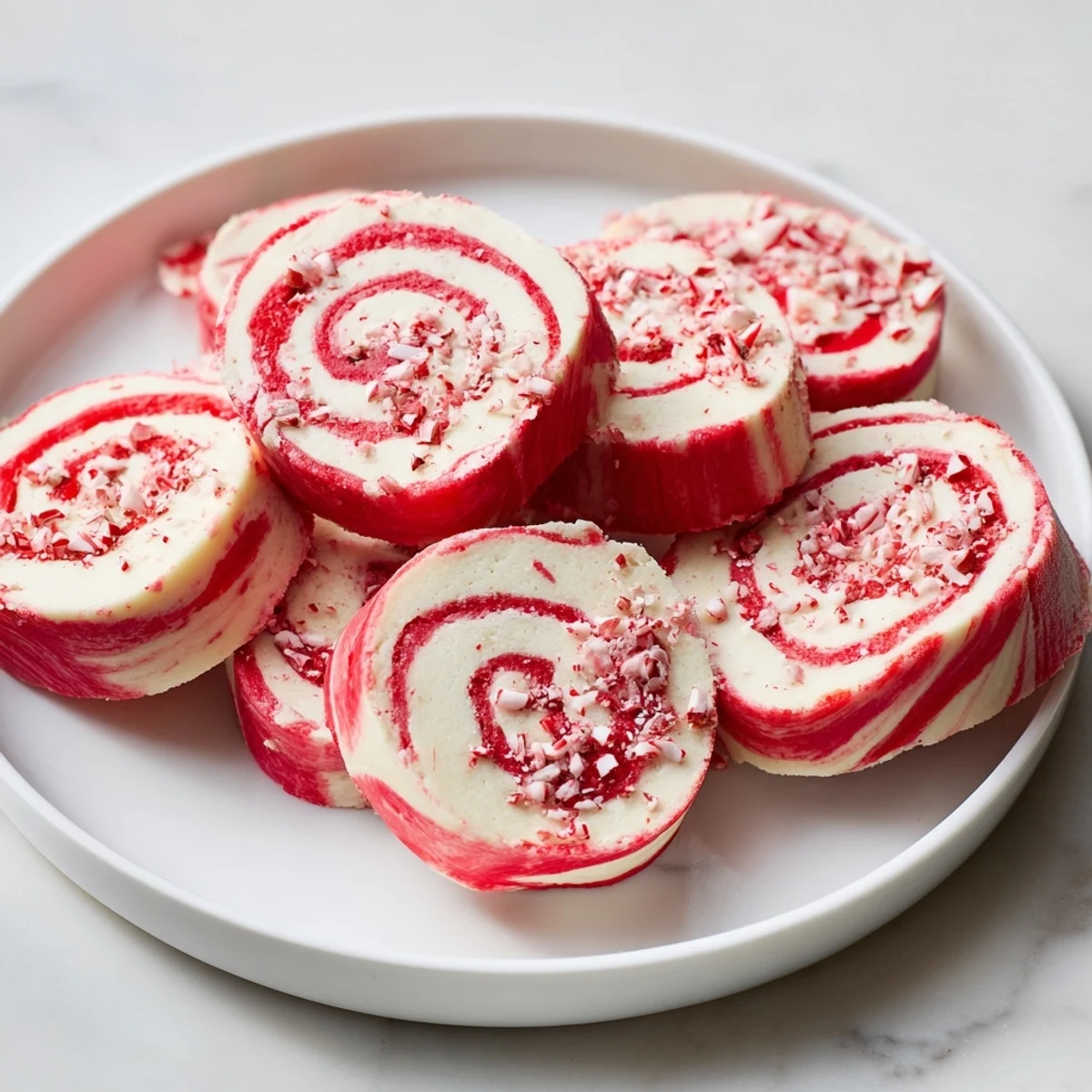 Warm, golden-edged Candy Cane Swirl Cookie Platter on a holiday table, featuring delightful peppermint swirls for a treat.