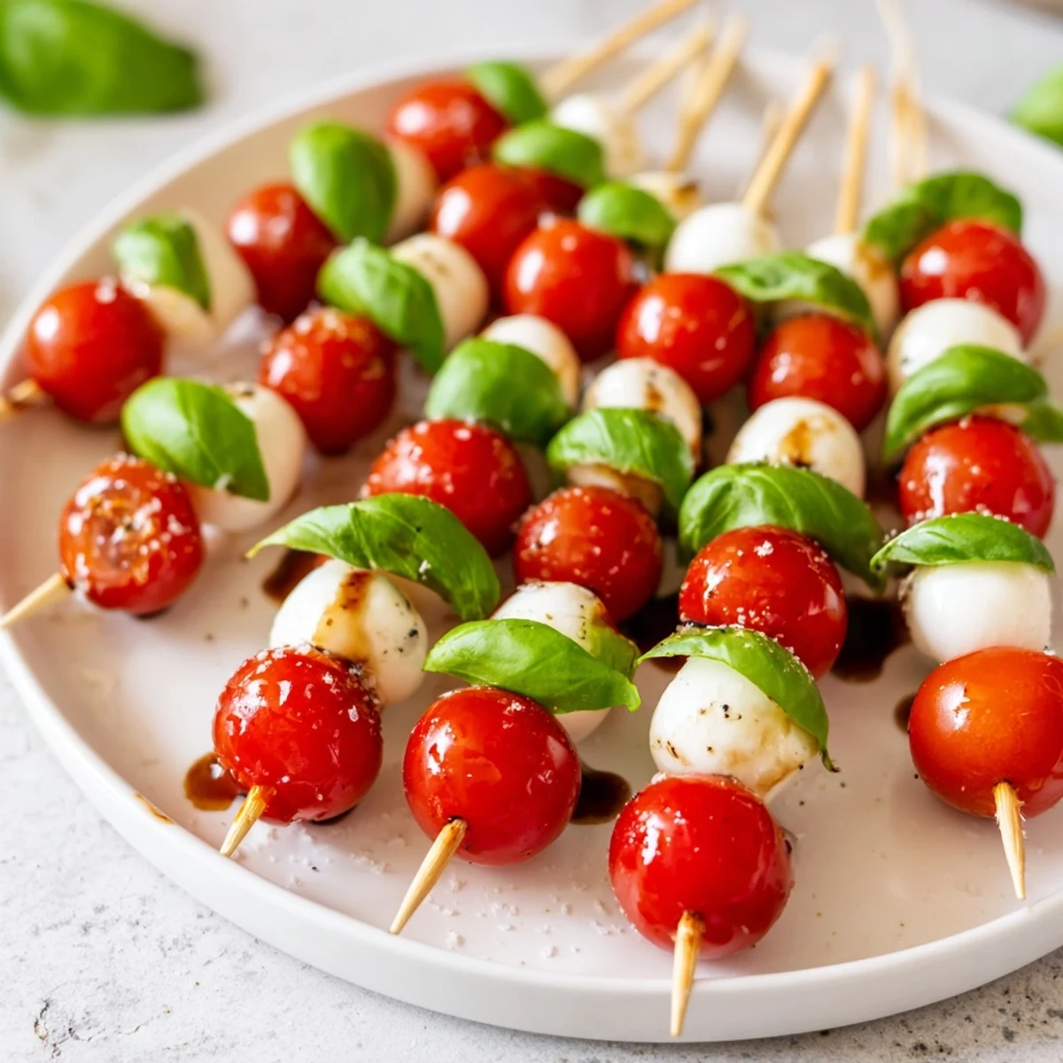 A beautifully arranged Caprese Skewer Tree: juicy tomatoes, creamy mozzarella, and basil offer Italian flavors.