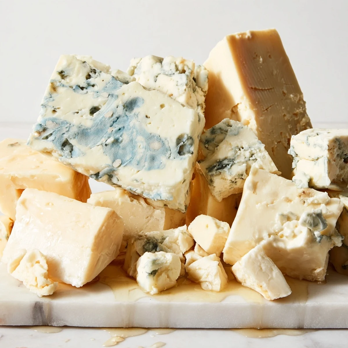 A delectable The Marble Quarry cheese board with creamy white cheddar and flavorful blue cheese arrangement.