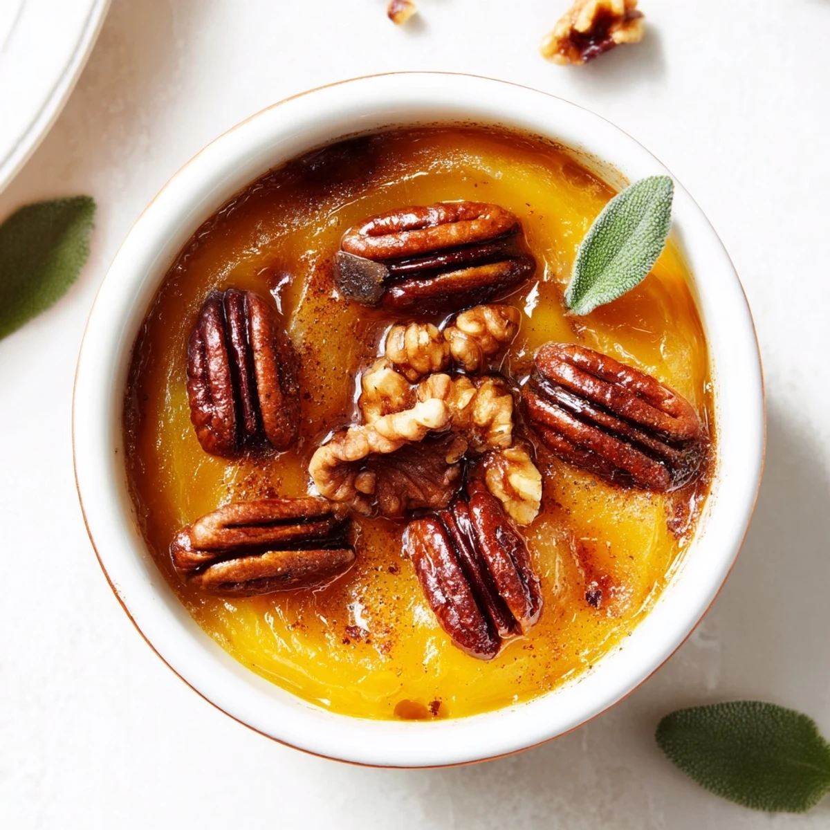 The Copper Kettle appetizer: Warm caramelized onions and pecans nestled in small copper ramekins, ready to serve.