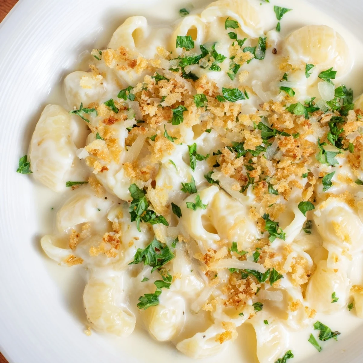 Steaming Cottage Cheese Mac and Cheese, with bubbly cheese and golden-brown breadcrumb topping, ready to eat.