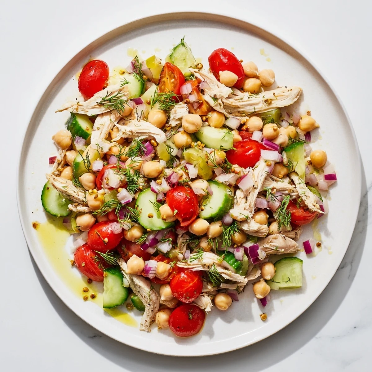 Hearty Dense Bean Salad with Lemon-Dill Chicken: a vibrant salad with fresh herbs and tender shredded chicken.