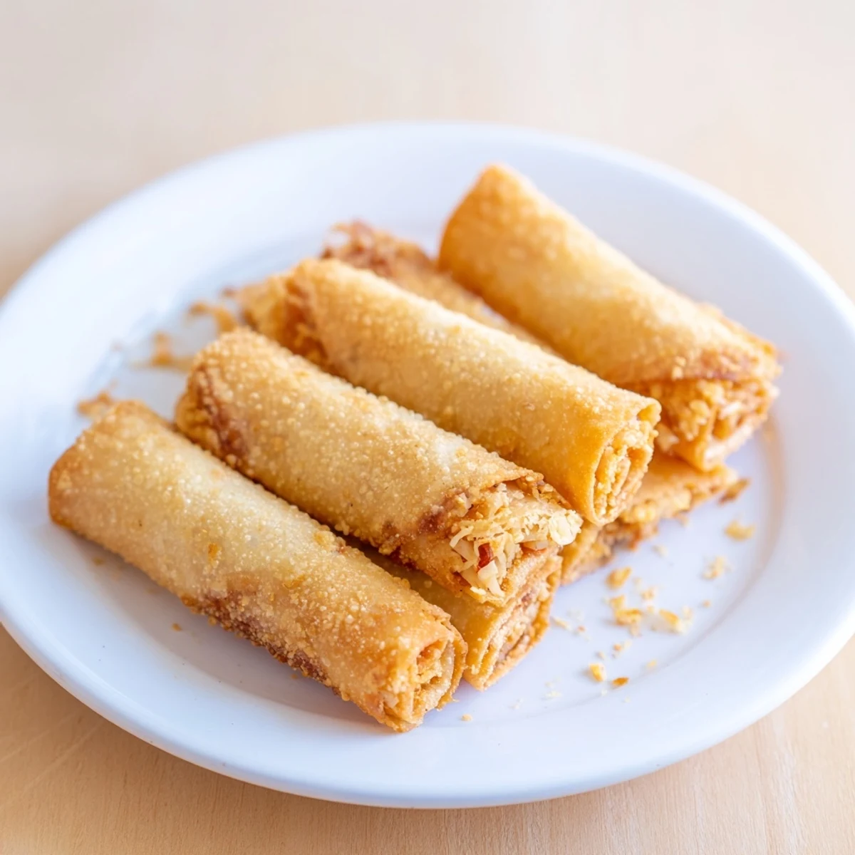 Crispy Garlic Lumpia Chips, golden-brown and delightfully airy, perfect for dipping in sweet chili sauce.