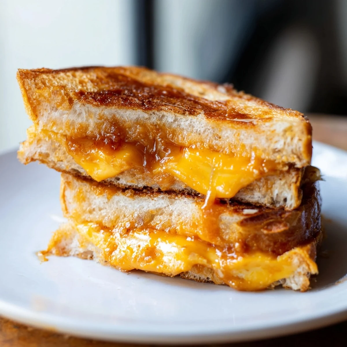 The irresistible visuals of hot, cheesy Honey Chipotle Butter Grilled Cheese, a fantastic vegetarian sandwich.