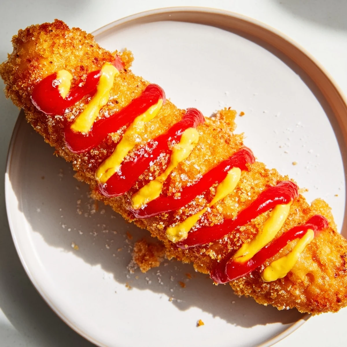 Sweet and savory Cheesy Korean Corn Dogs, ready to eat with ketchup, make a great snack.