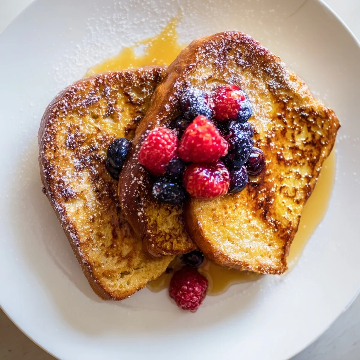 Close-up of freshly cooked Ice Cream French Toast, a decadent, easy breakfast, ready for serving.