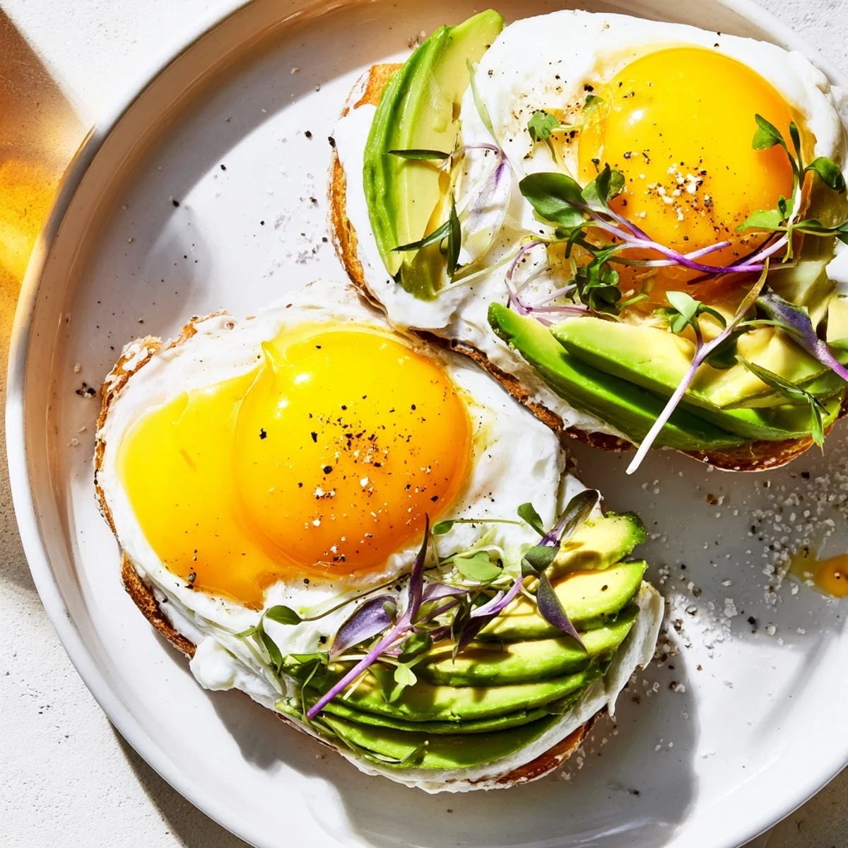 Golden-baked Cloud Toast 2.0 topped with a perfect avocado rose and fresh microgreens, ready to enjoy.