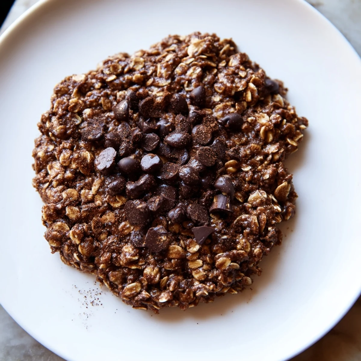 Freshly baked chocolate oatmeal breakfast cookies, golden brown and fragrant, perfect for a grab-and-go snack.